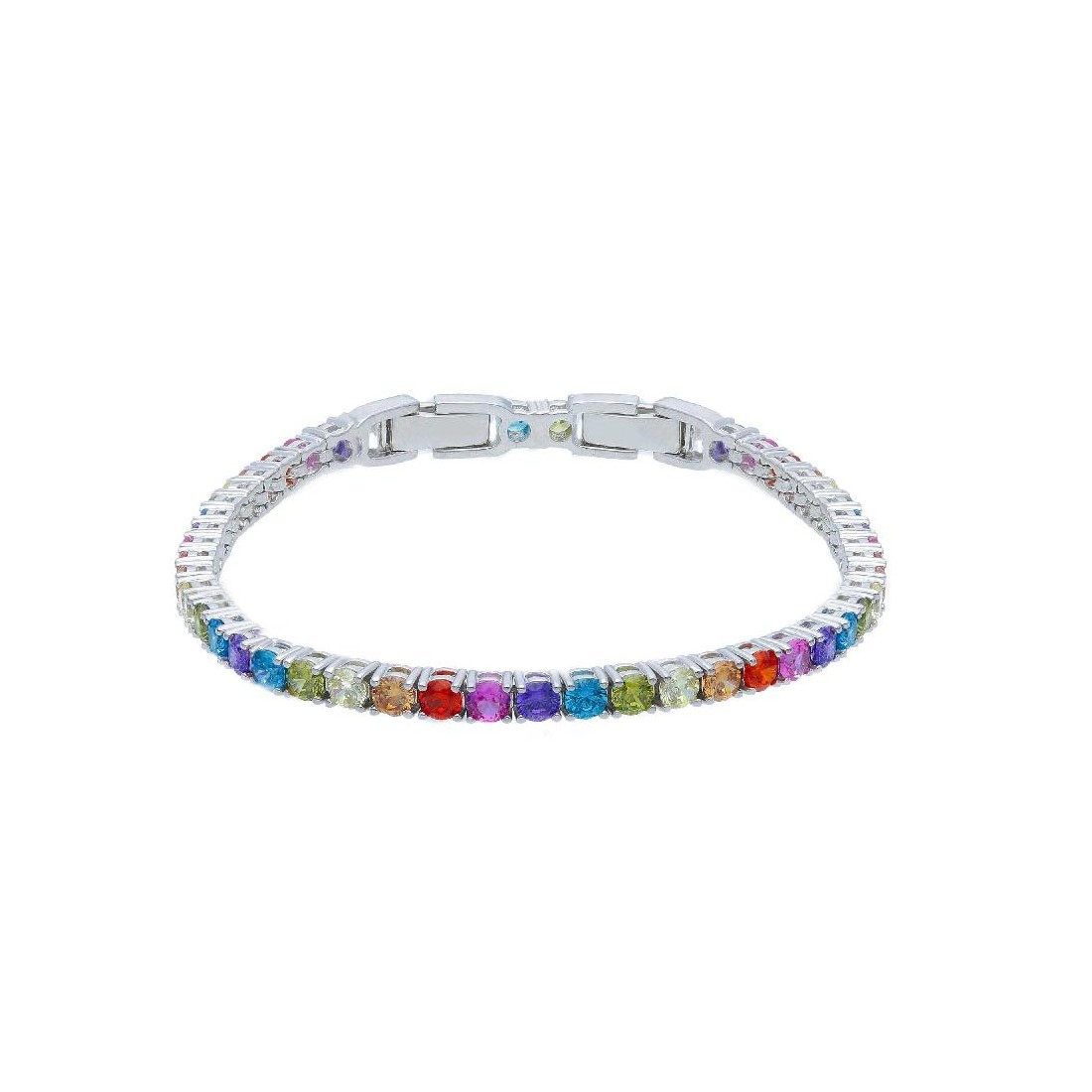 Braciale tennis in argento 925/ooo e cristallo artificiale multicolor