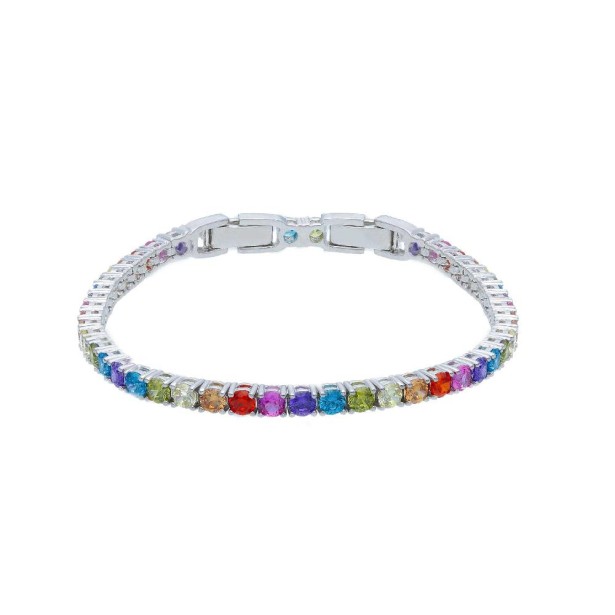 Braciale tennis in argento 925/ooo e cristallo artificiale multicolor