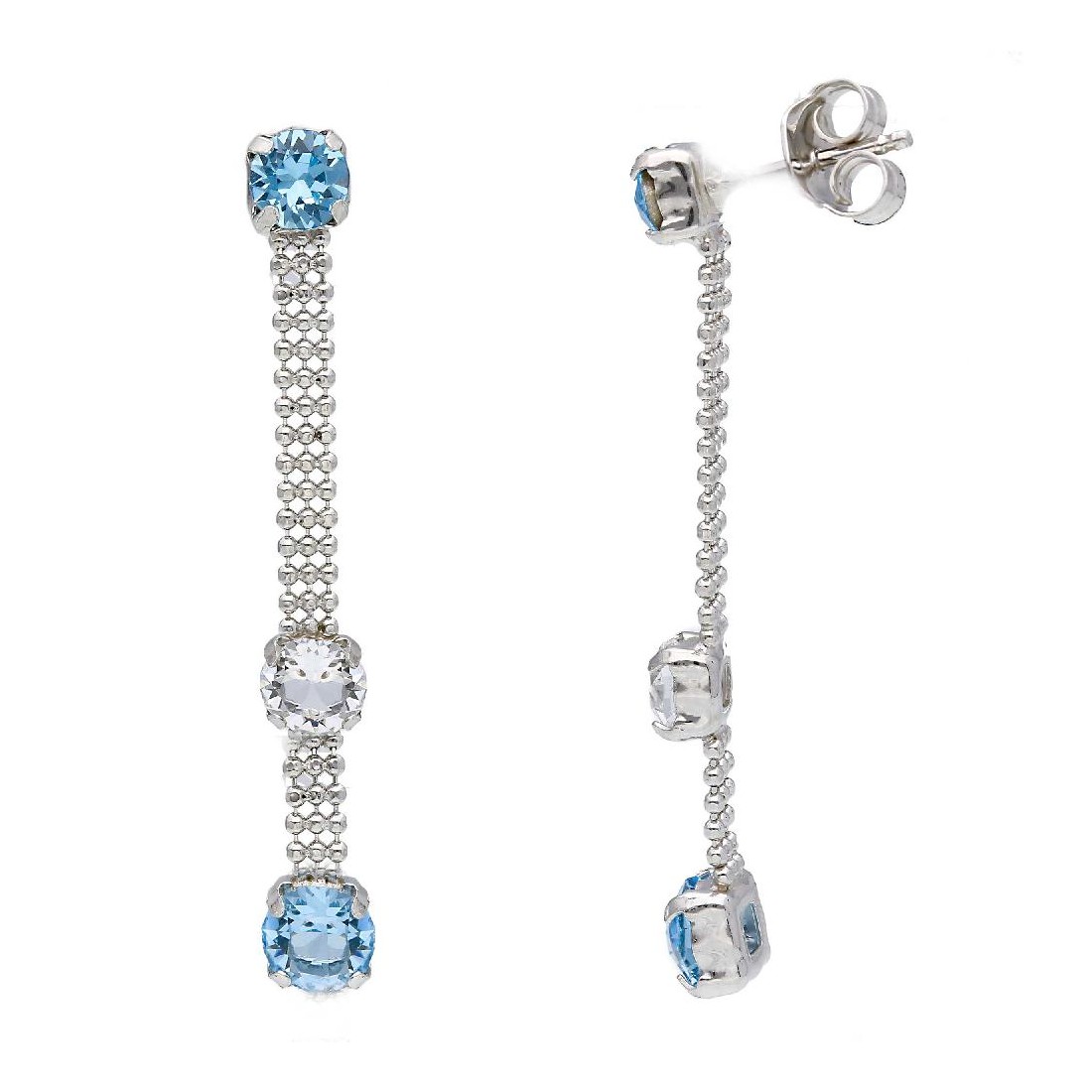 Orecchini pendenti in argento 925/ooo zirconia cubica e cristallo artificiale azzurro