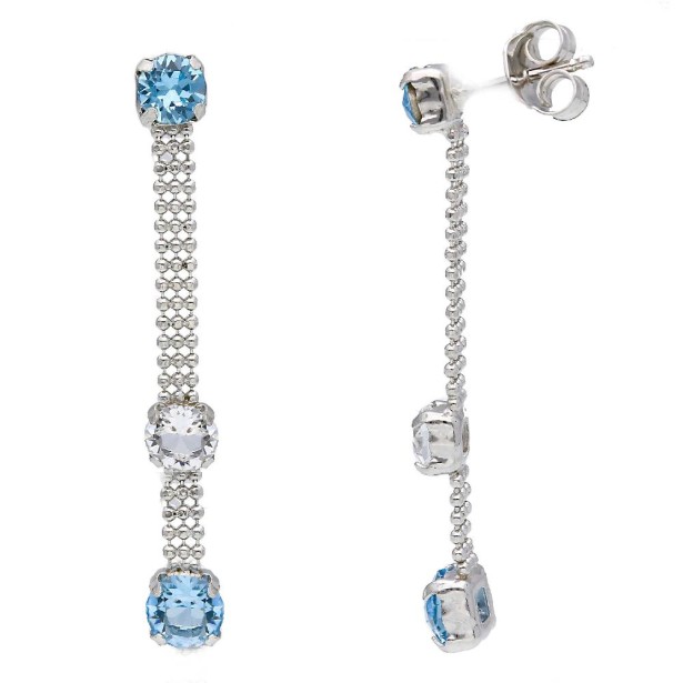 Orecchini pendenti in argento 925/ooo zirconia cubica e cristallo artificiale azzurro