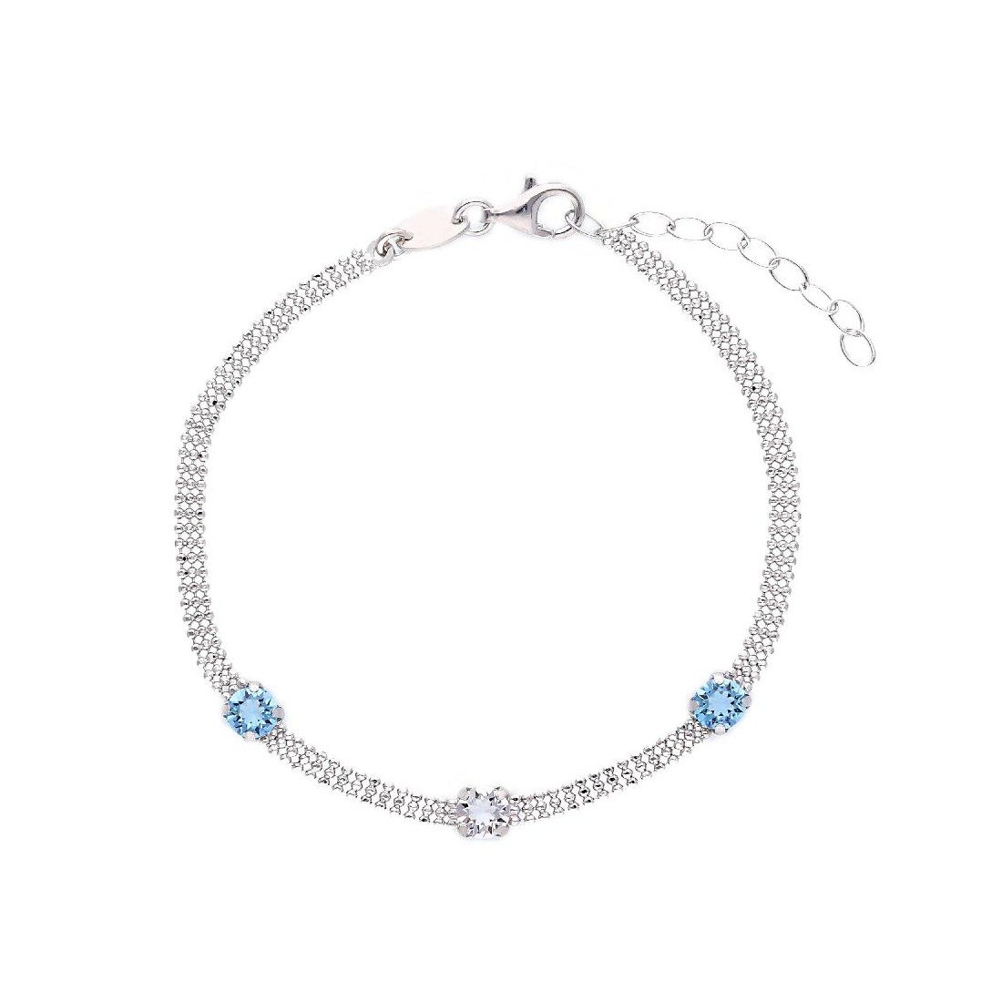 Bracciale in argento 925/ooo zirconia cubica e cristallo artificiale azzurro