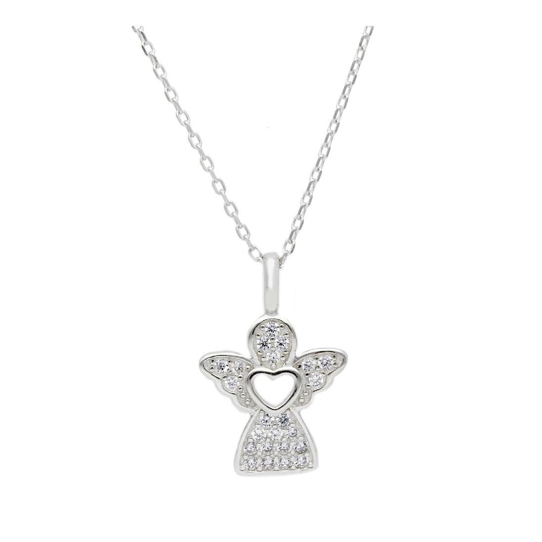 Girocollo in argento 925/ooo e zirconia cubica con angelo