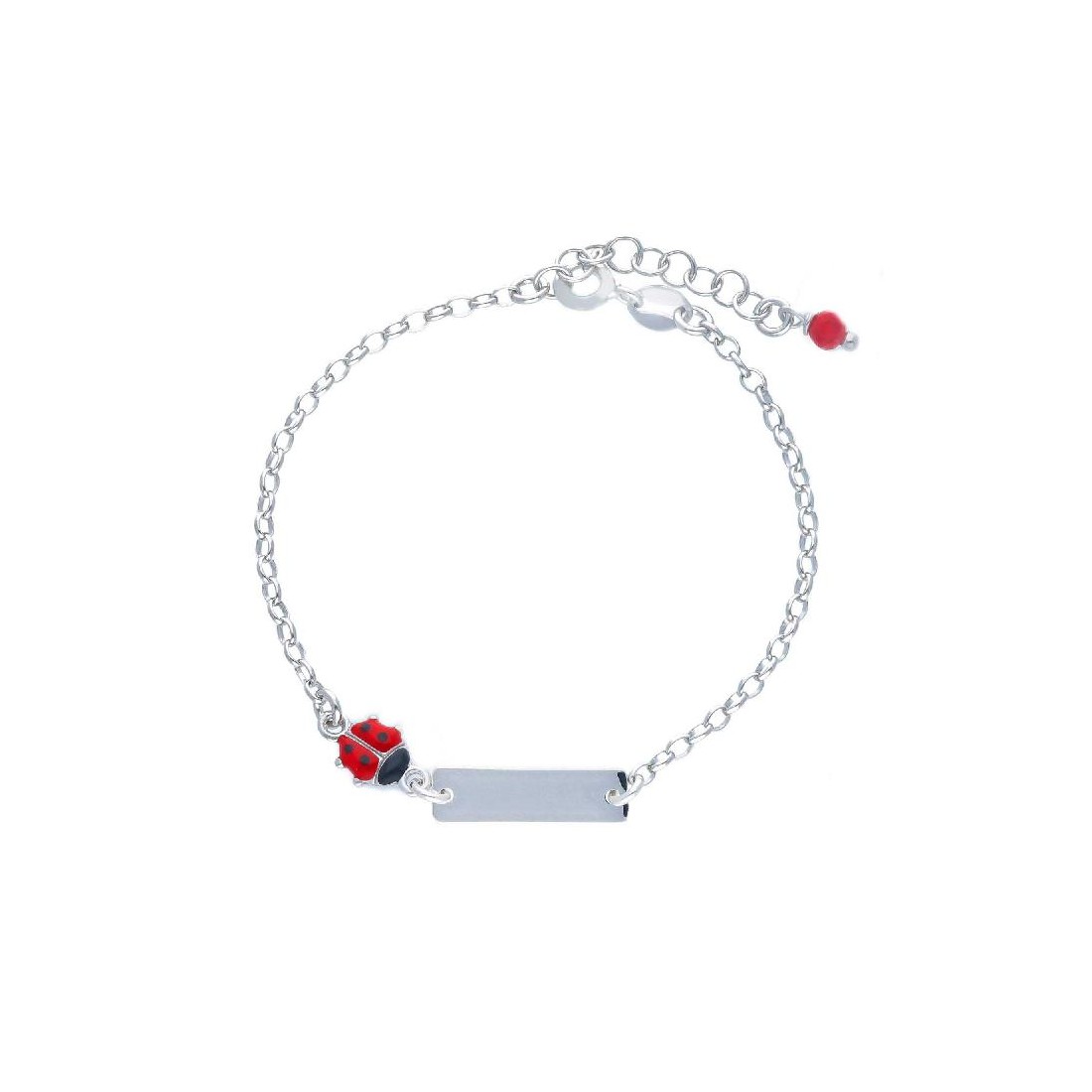 Bracciale targa in argento 925/ooo e smalto con coccinella