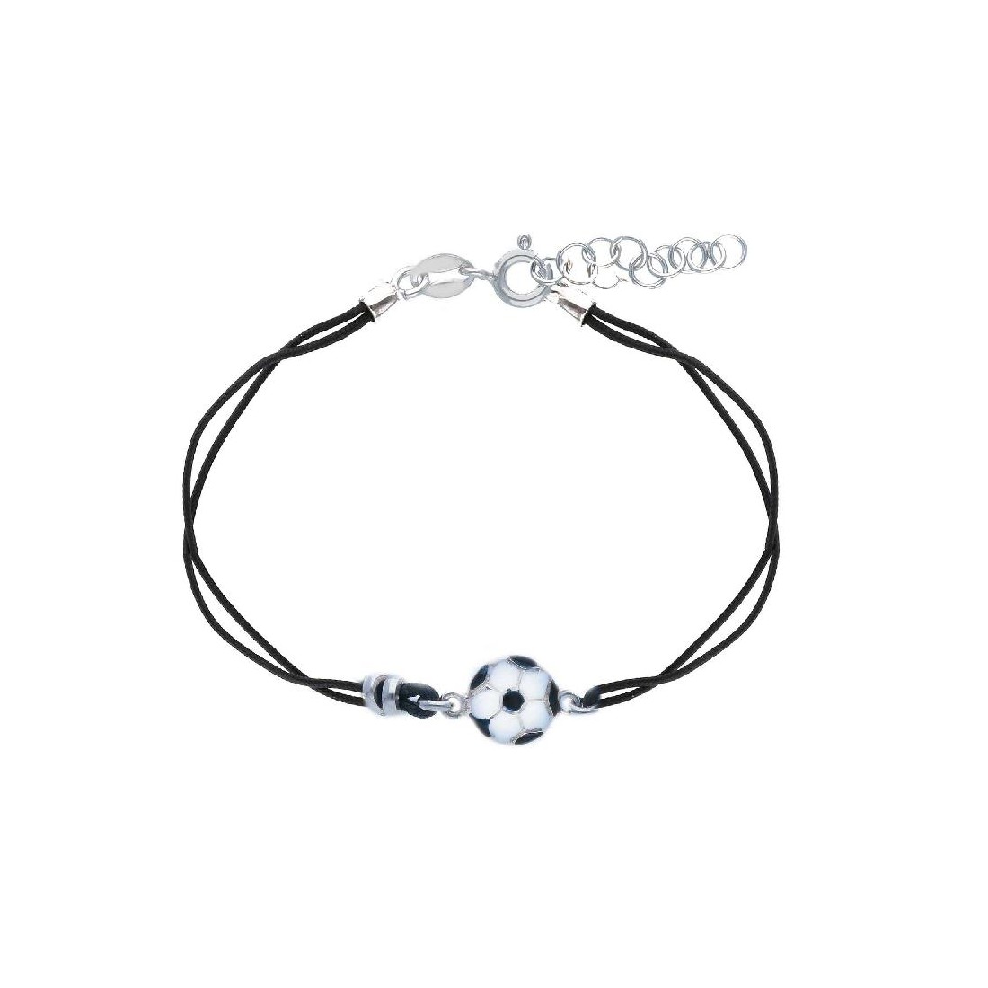 Bracciale con cordino e palla da calcio in argento925/ooo e smalto