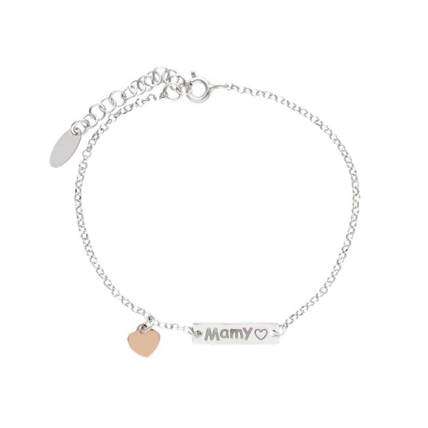 Bracciale targa in argento bicolore 925/ooo con cuore