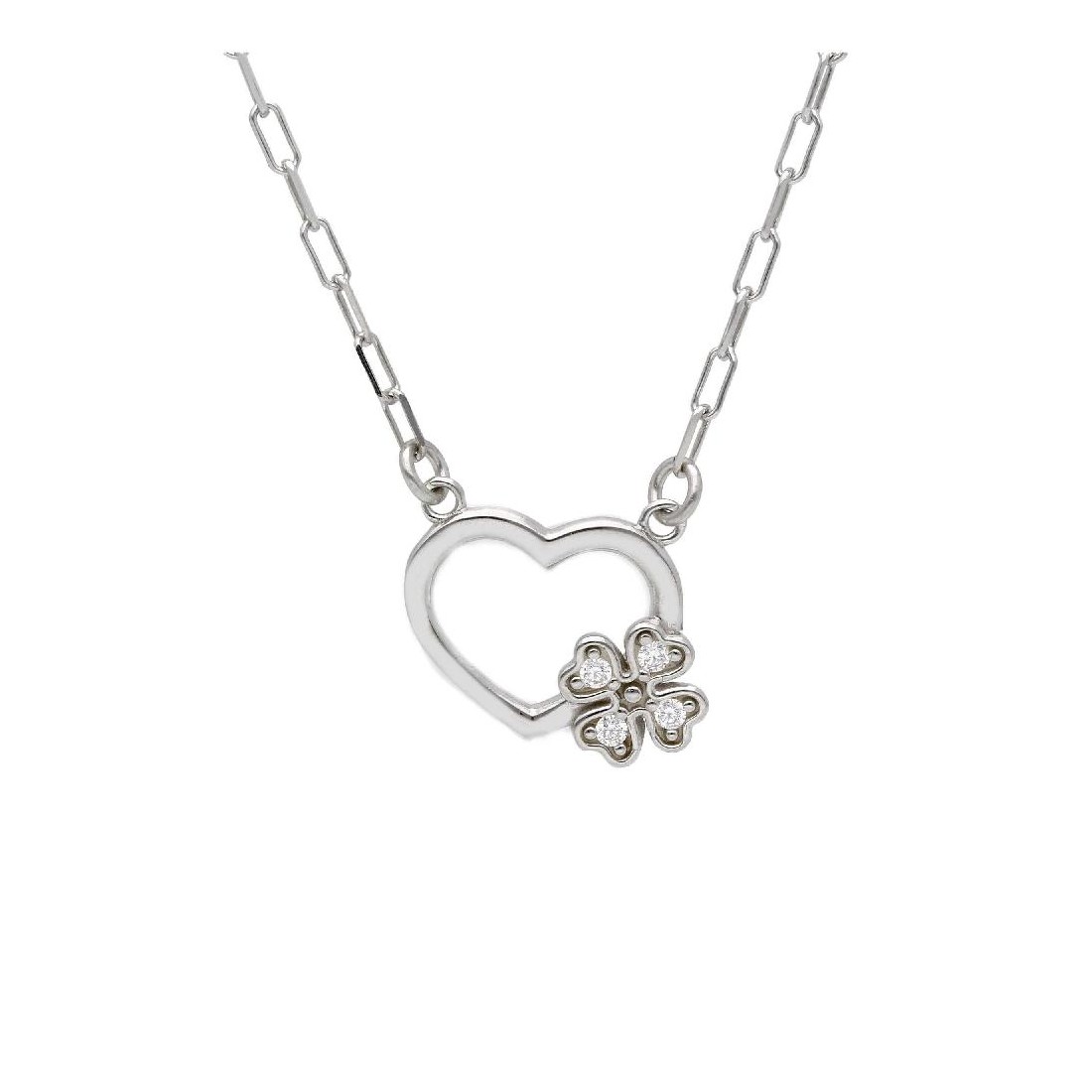 Girocollo in argento 925/ooo e zirconia cubica con cuore e fiore