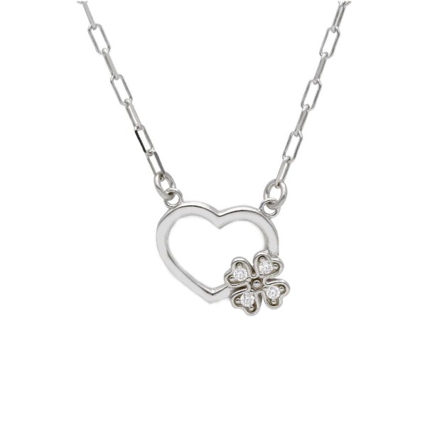 Girocollo in argento 925/ooo e zirconia cubica con cuore e fiore
