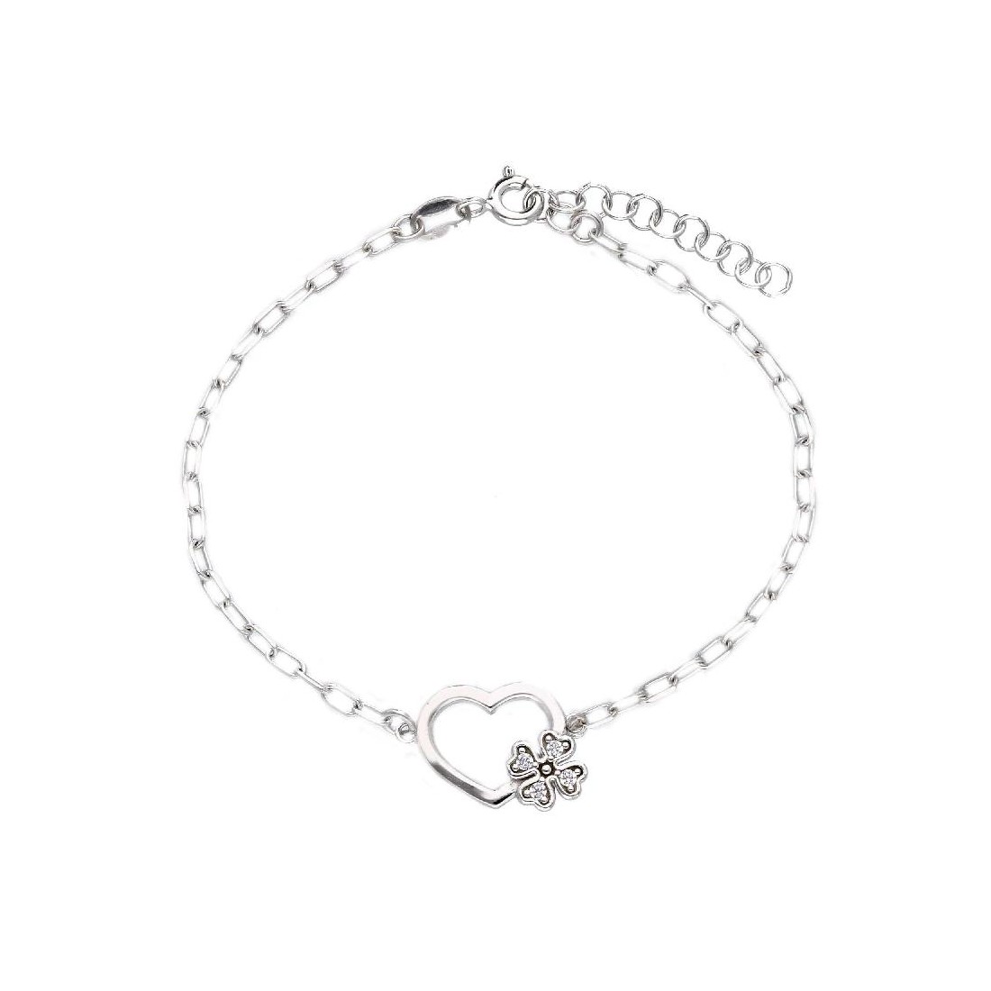 Bracciale in argento 925/ooo e zirconia cubica con cuore e fiore