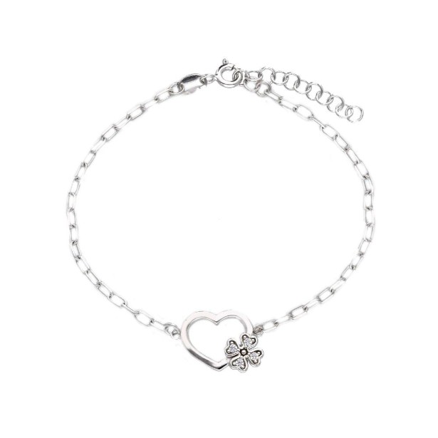 Bracciale in argento 925/ooo e zirconia cubica con cuore e fiore