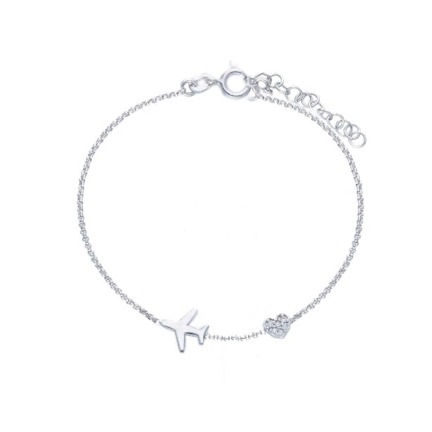Bracciale in argento 925/ooo e zirconia cubica con aereo e cuore