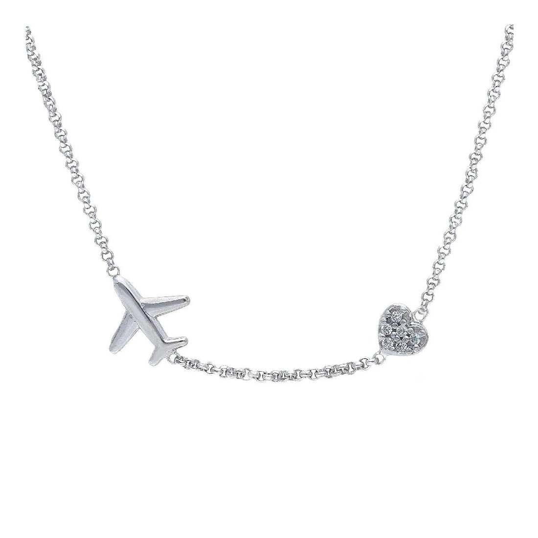 Girocollo in argento 925/ooo e zirconia cubica con aereo e cuore
