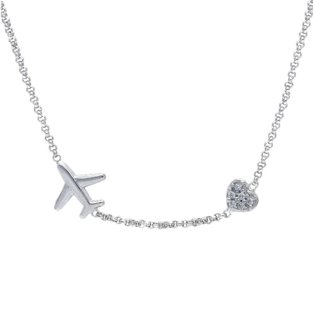 Girocollo in argento 925/ooo e zirconia cubica con aereo e cuore