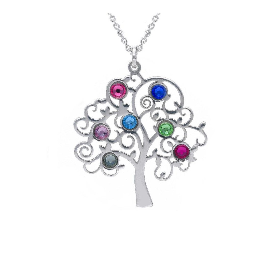 Girocollo in argento 925/ooo e cristallo artificiale multicolor con albero della vita