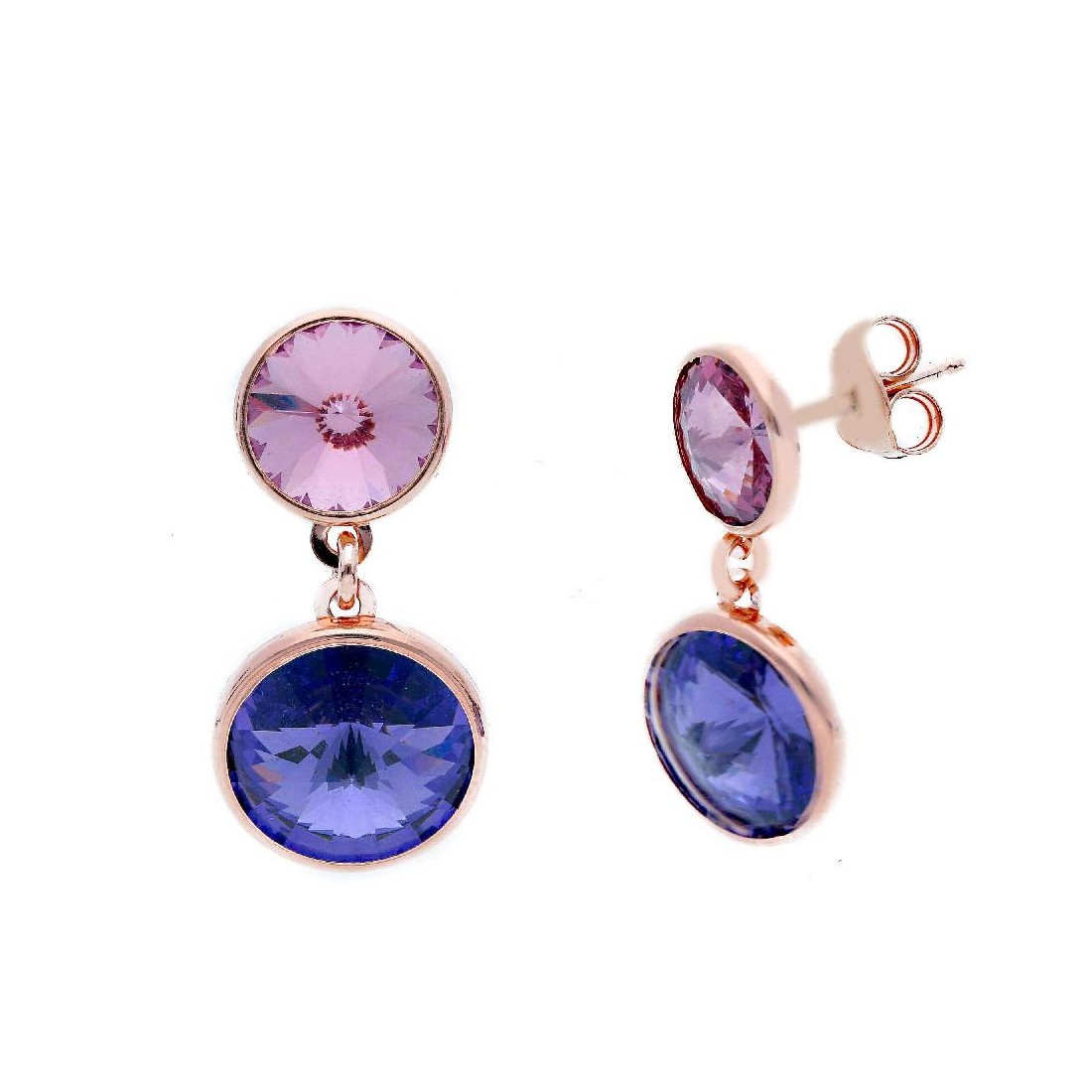 Orecchini pendenti in argento ros� 925/ooo e cristallo artificiale multicolor