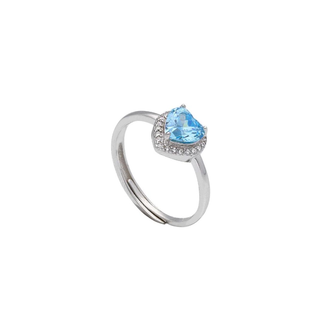 Anello solitario in argento 925/ooo zirconia cubica e cristallo artificiale azzurro con cuore