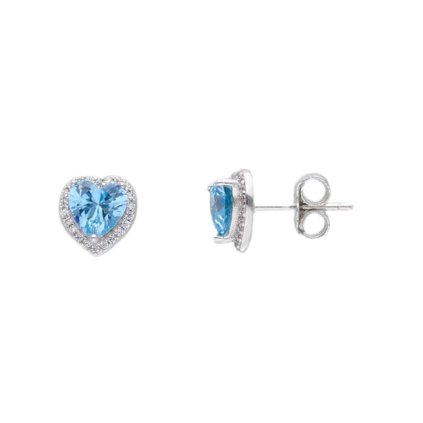 Orecchini lobo in argento 925/ooo zirconia cubica e cristallo artificiale azzurro con cuore