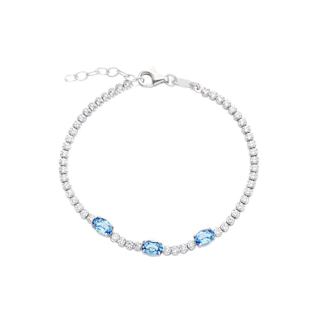 Bracciale tennis in argento 925/ooo zirconia cubica e cristallo artificiale azzurro