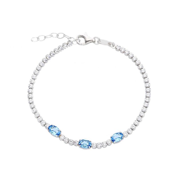 Bracciale tennis in argento 925/ooo zirconia cubica e cristallo artificiale azzurro
