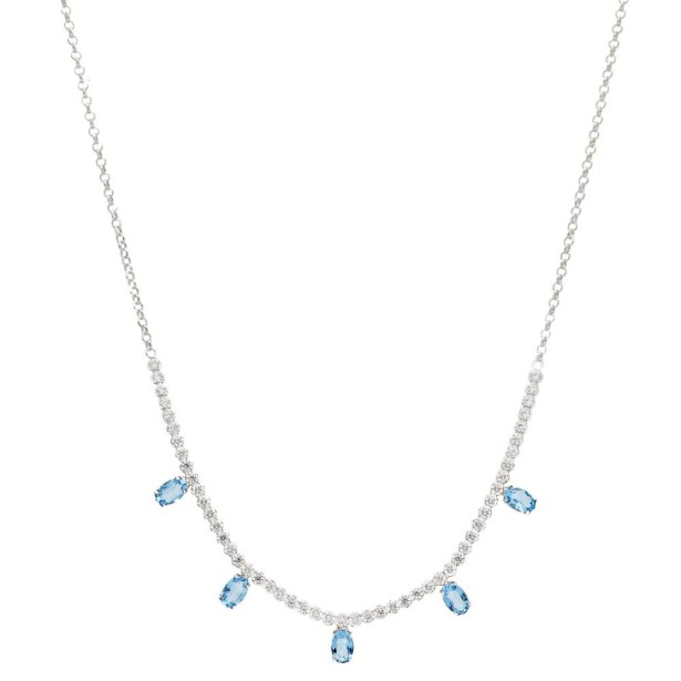 Girocollo in argento 925/ooo zirconia cubica e cristallo artificiale azzurro con charms