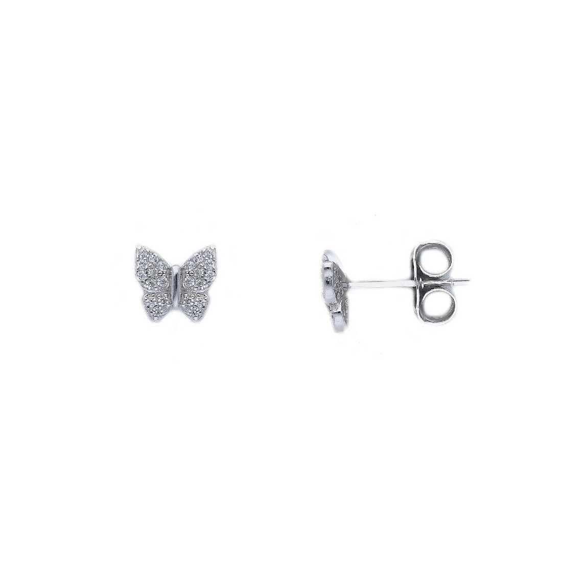 Orecchini lobo in argento 925/ooo e zirconia cubica con farfalla