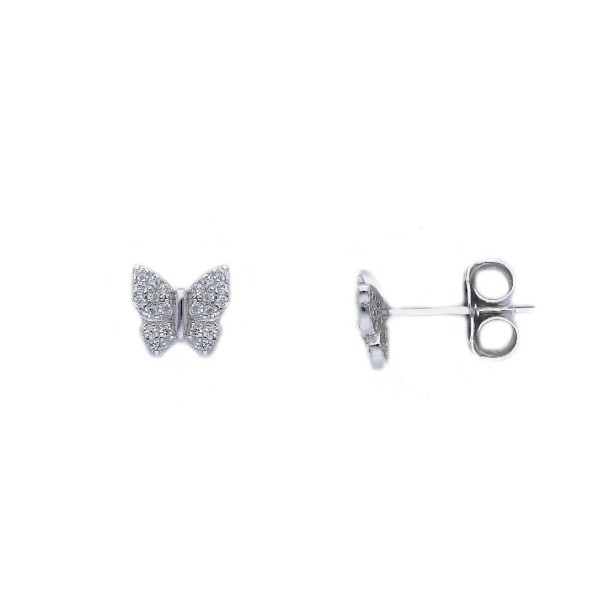 Orecchini lobo in argento 925/ooo e zirconia cubica con farfalla
