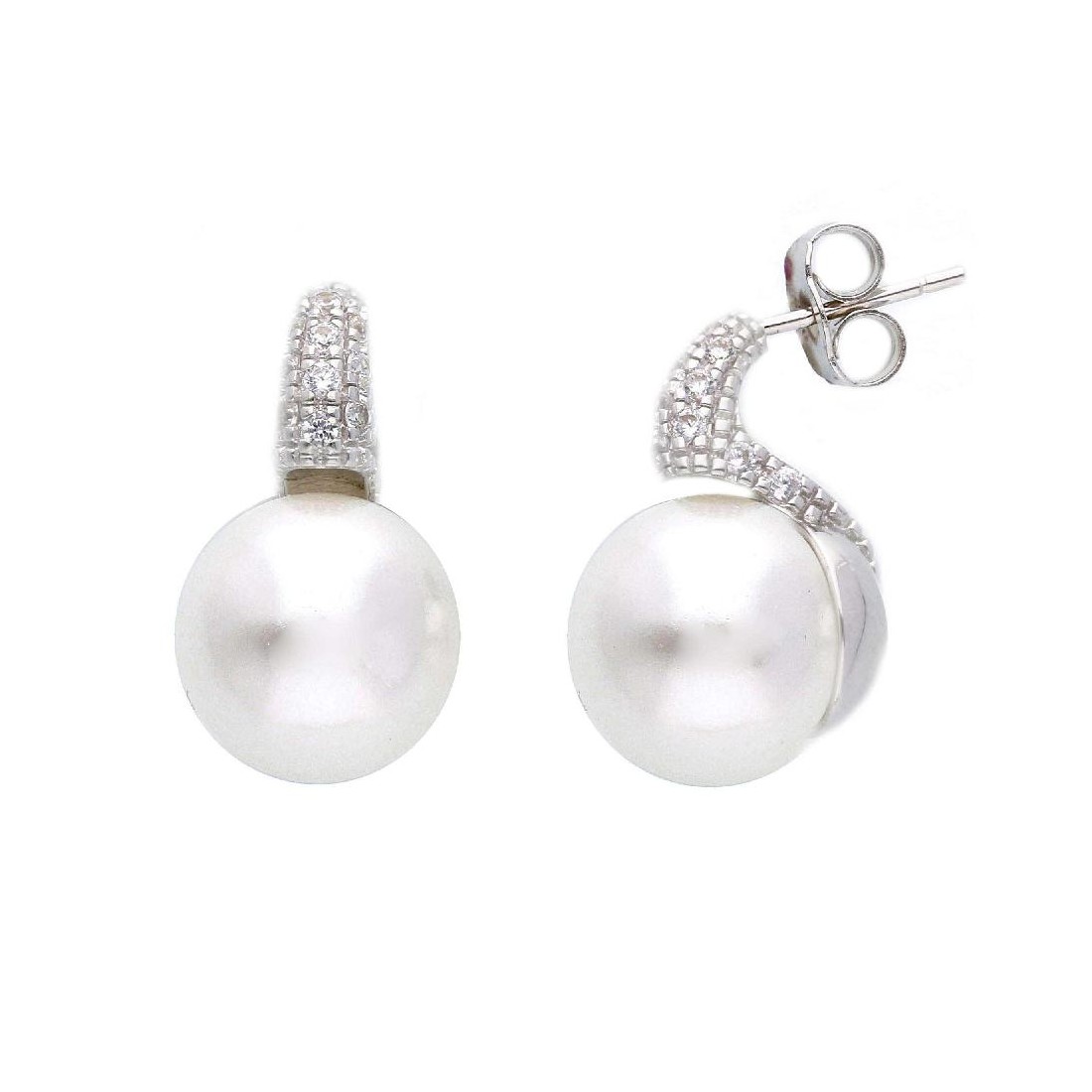 Orecchini lobo in argento 925/ooo zirconia cubicae perla