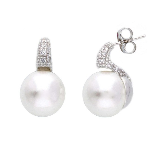 Orecchini lobo in argento 925/ooo zirconia cubicae perla