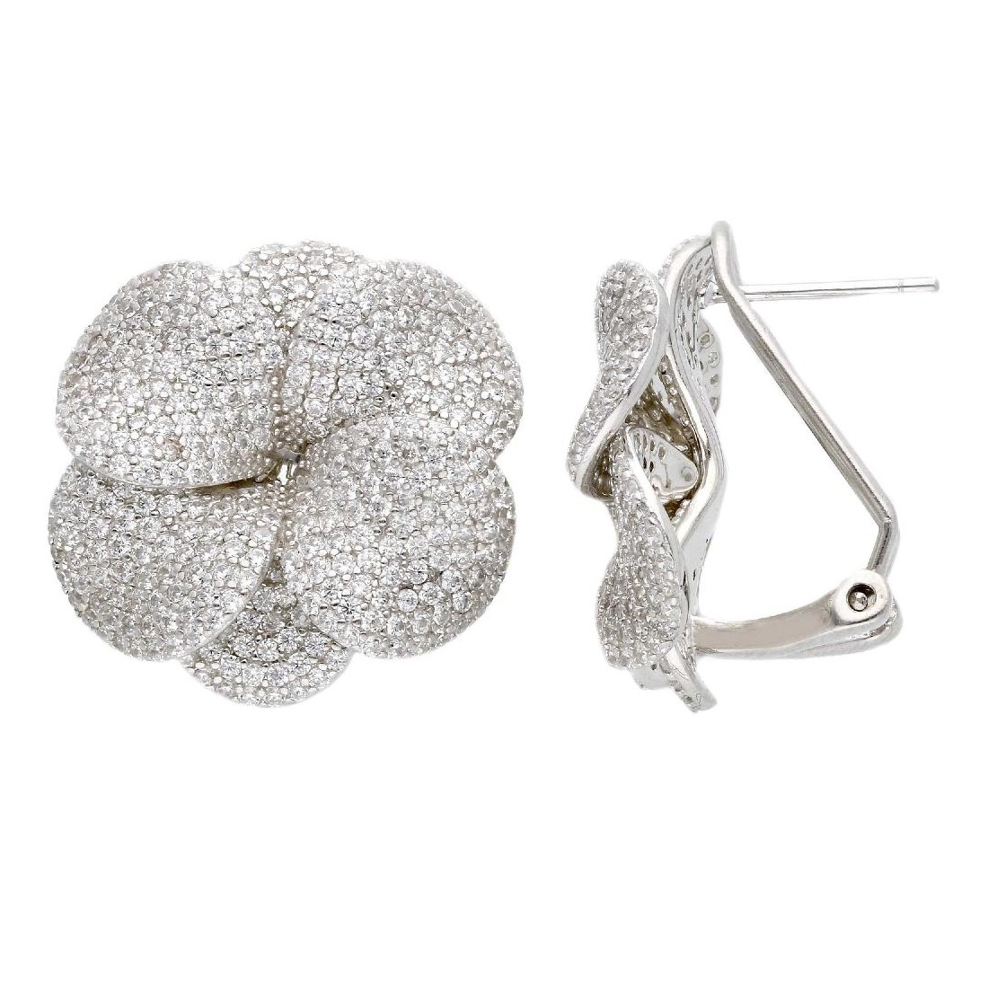 Orecchini lobo 925/ooo e zirconia cubica con fiore