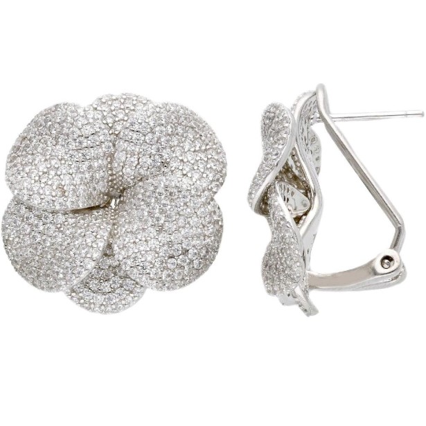 Orecchini lobo 925/ooo e zirconia cubica con fiore