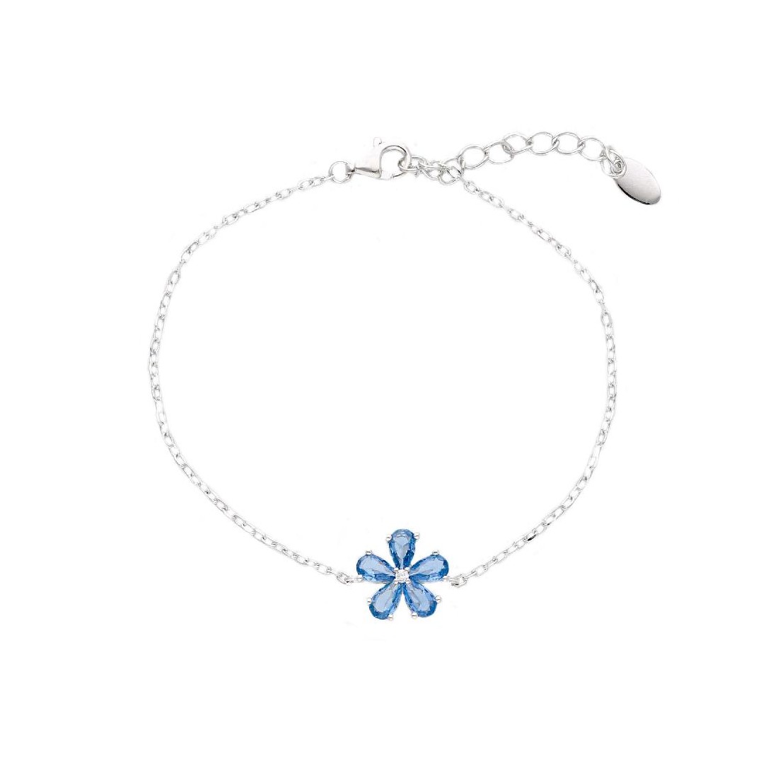 Bracciale in argento 925/ooo zirconia cubica e cristallo artificiale blu con fiore