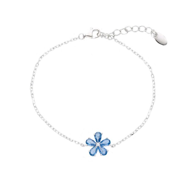 Bracciale in argento 925/ooo zirconia cubica e cristallo artificiale blu con fiore