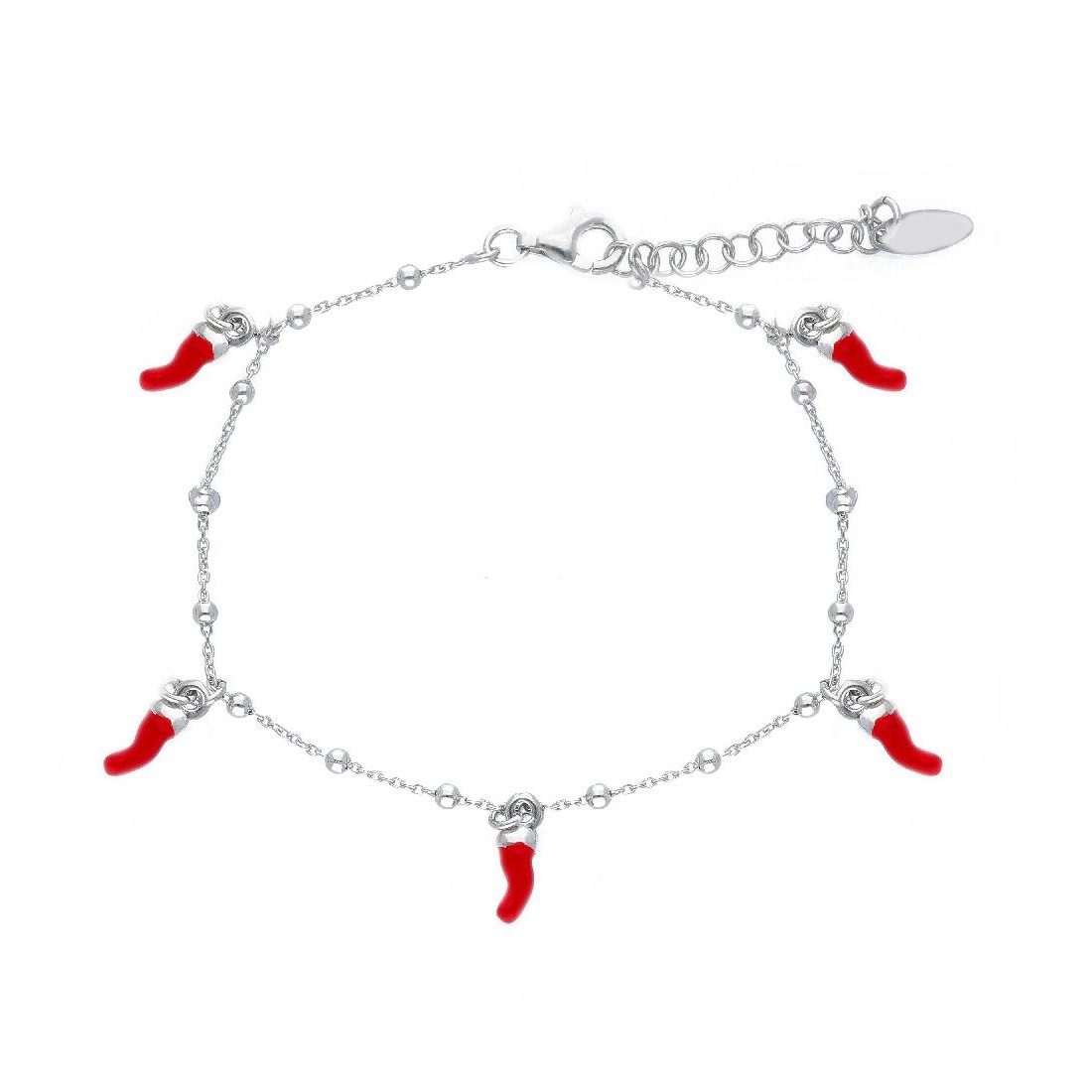 Bracciale in argento 925/ooo e smalto rosso con peperoncino e cuore