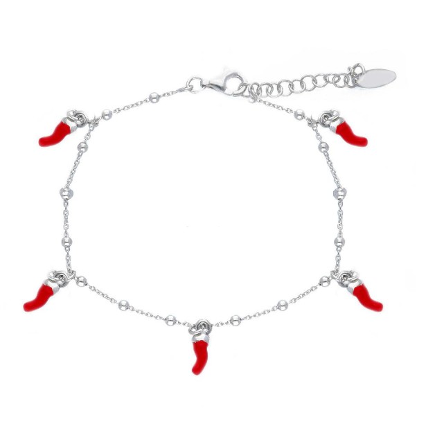 Bracciale in argento 925/ooo e smalto rosso con peperoncino e cuore