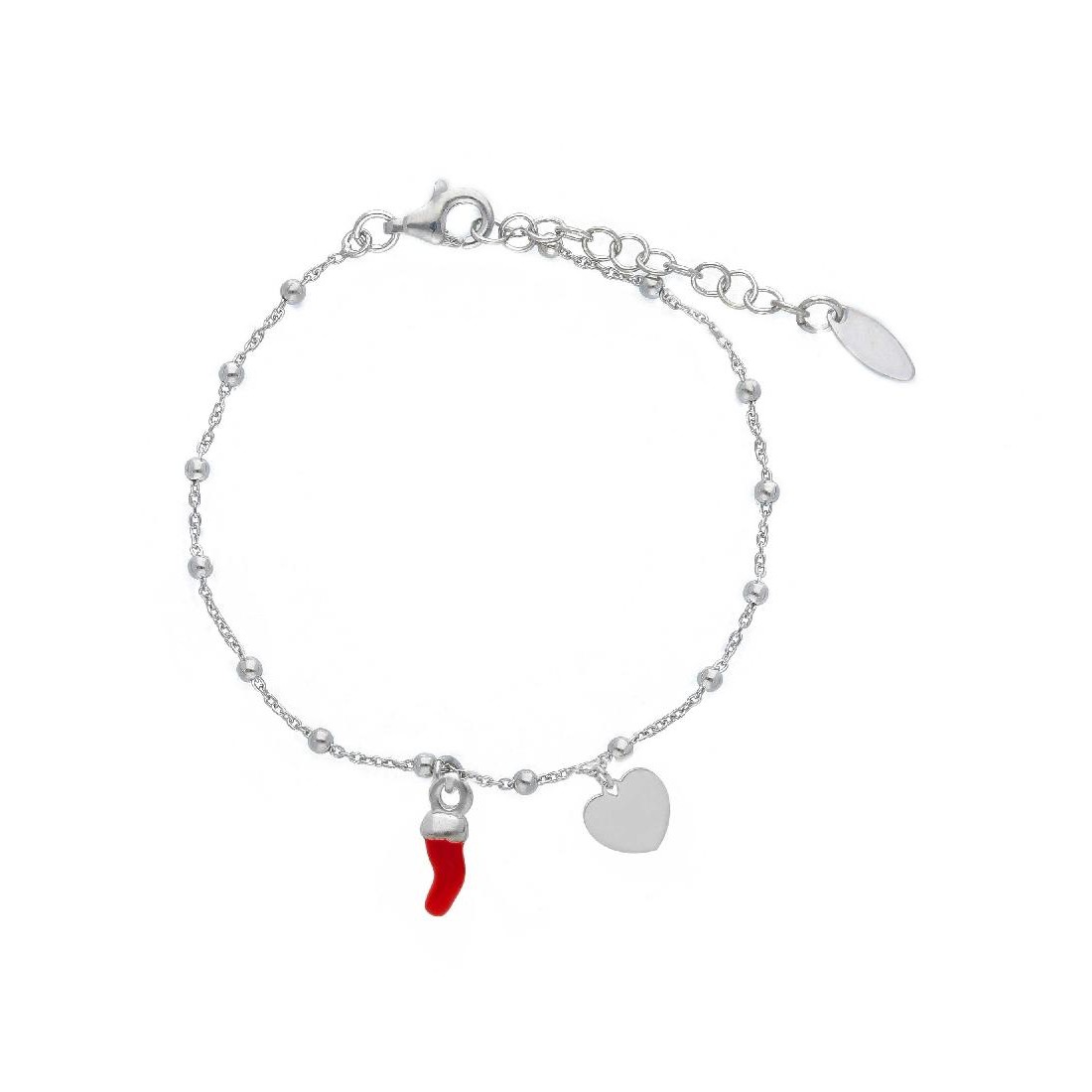 Bracciale in argento 925/ooo e smalto rosso con peperoncino e cuore