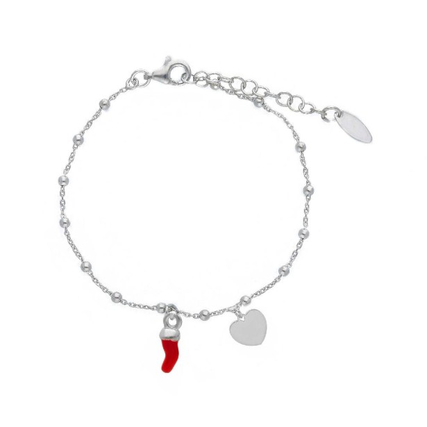 Bracciale in argento 925/ooo e smalto rosso con peperoncino e cuore