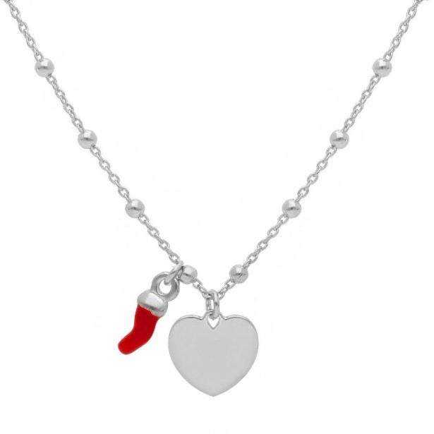 Bracciale in argento 925/ooo e smalto rosso con peperoncino e cuore