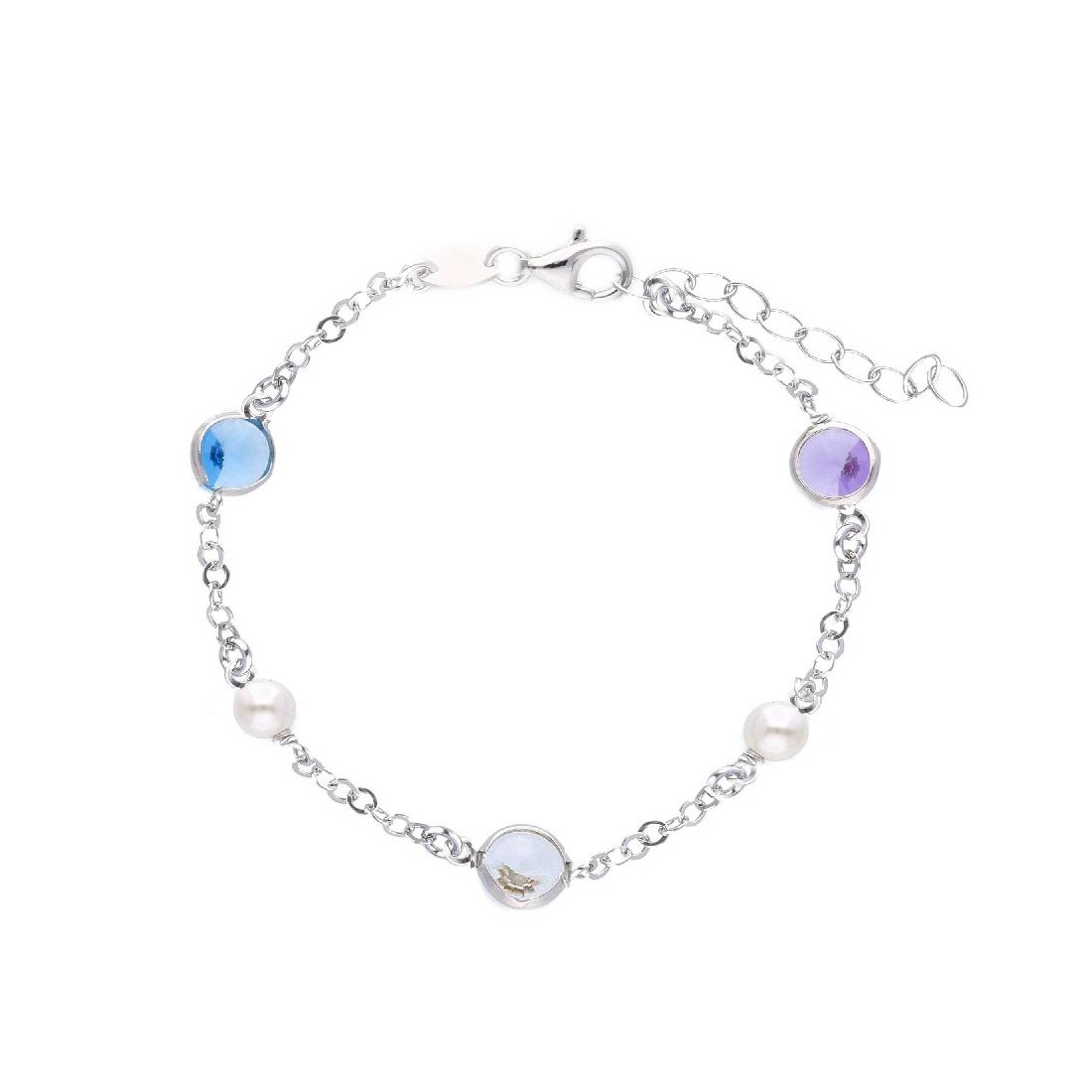 Bracciale in argento 925/ooo perla e cristallo artificiale multicolor