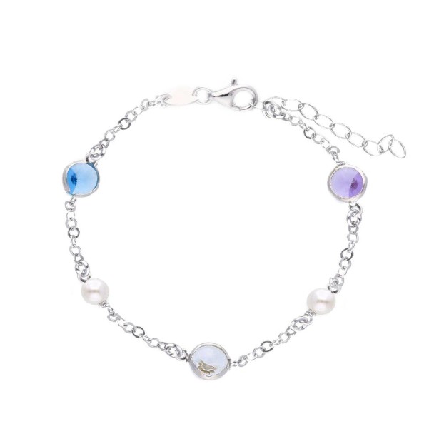Bracciale in argento 925/ooo perla e cristallo artificiale multicolor