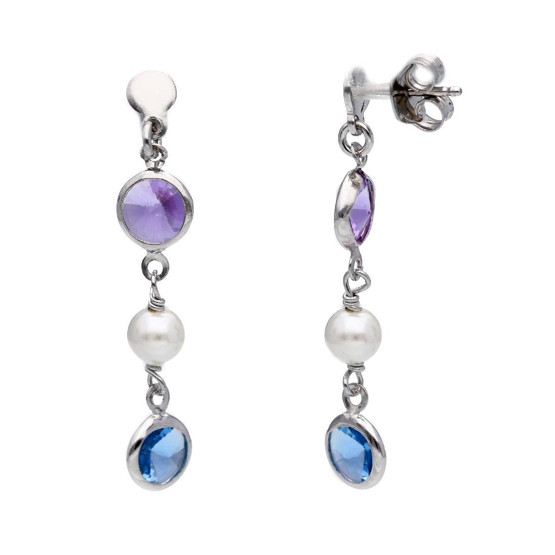 Orecchini pendenti in argento 925/ooo perla e cristallo artificiale multicolor
