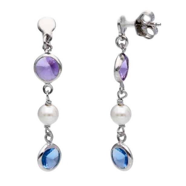Orecchini pendenti in argento 925/ooo perla e cristallo artificiale multicolor